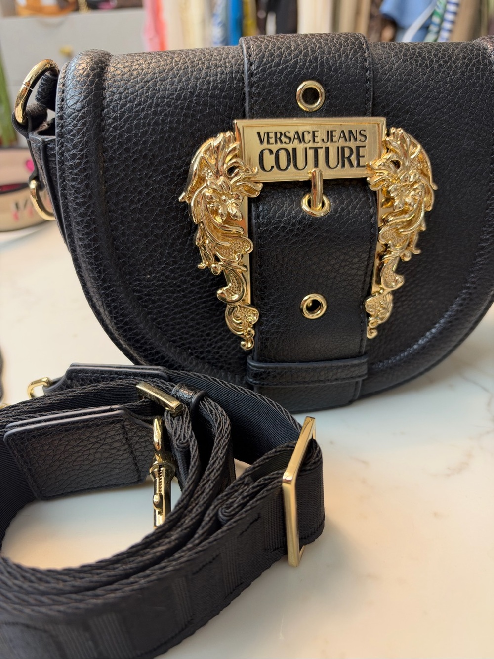 Versace Jeans Couture Black Leather Crossbody with Gold Crest Hardware - Picture 5 of 9